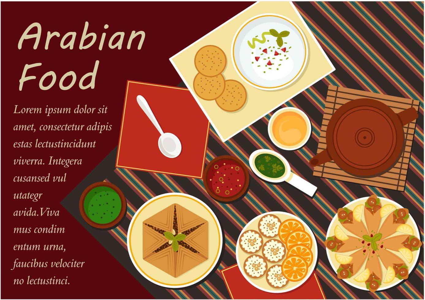 Traditional arabian cuisine menu elements vector