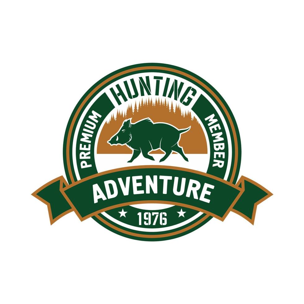 Hunting club badge with wild boar and forest vector