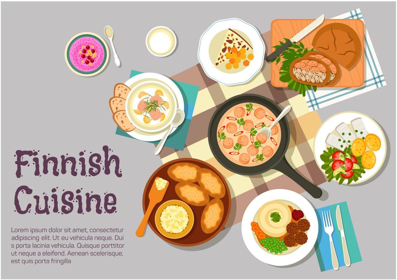 icono de platos de desayuno de domingo de la cocina finlandesa vector