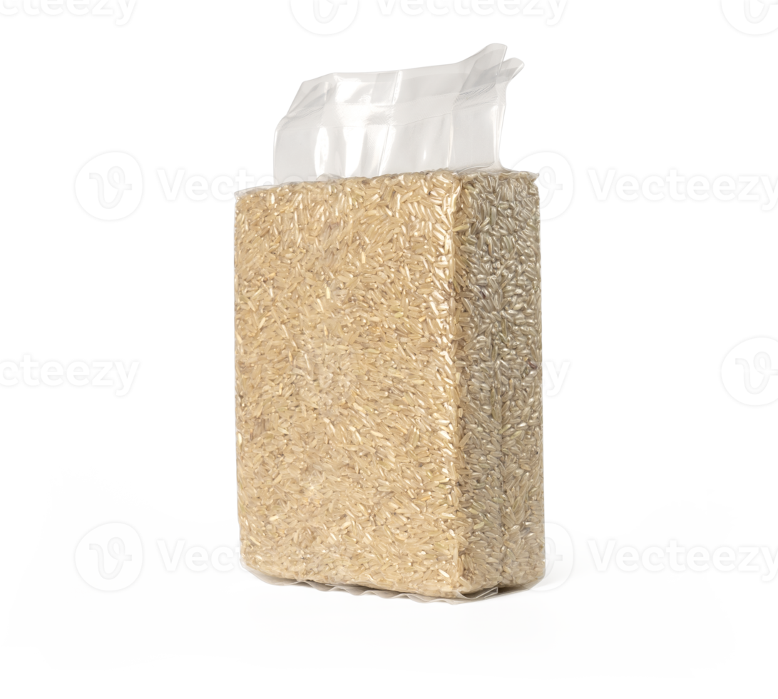 Brown rice in transparent plastic vacuum sealed bag 11665172 PNG