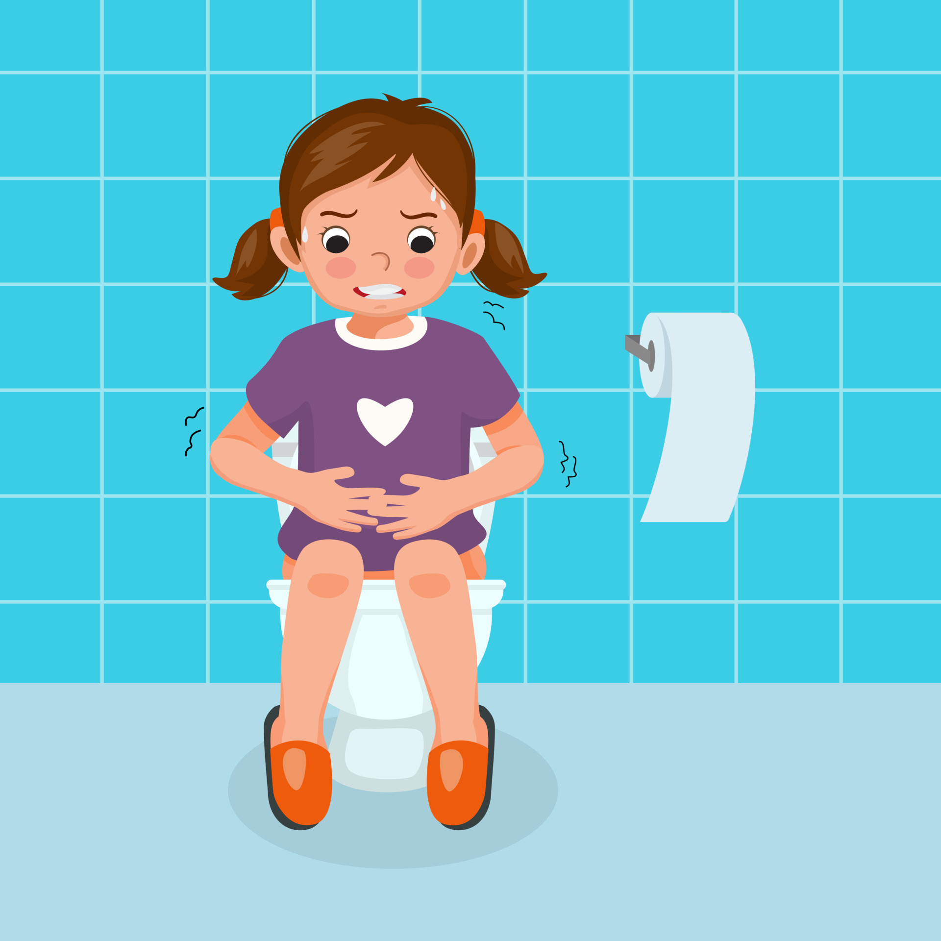 cute little girl sitting on toilet bowl in pain suffer from stomach ache  having diarrhea constipation digestive problem 11665204 Vector Art at  Vecteezy