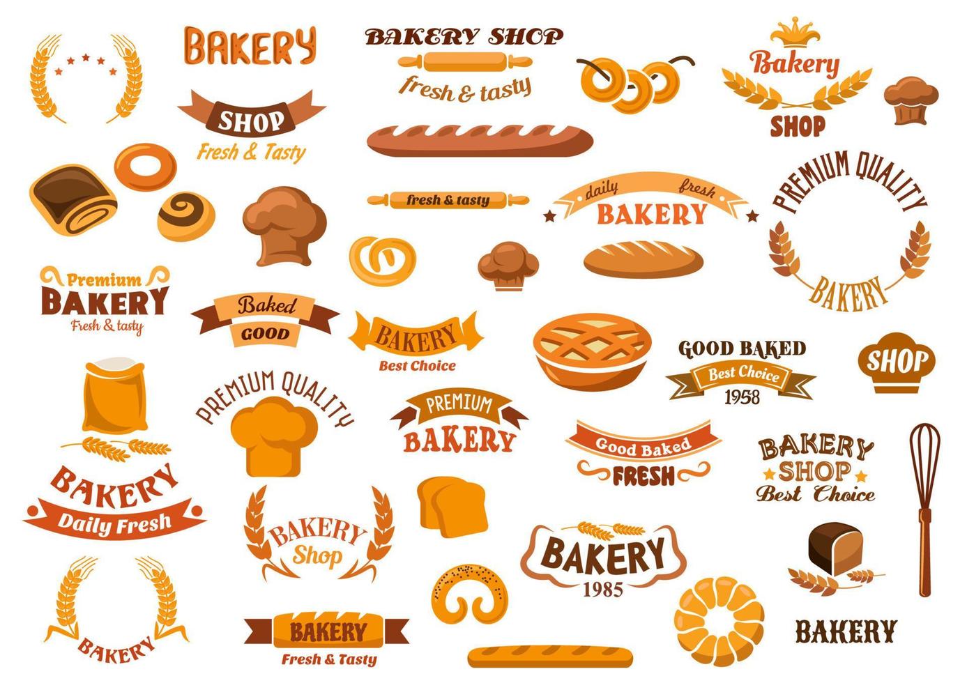 elementos de diseño aislados de panadería y pastelería vector