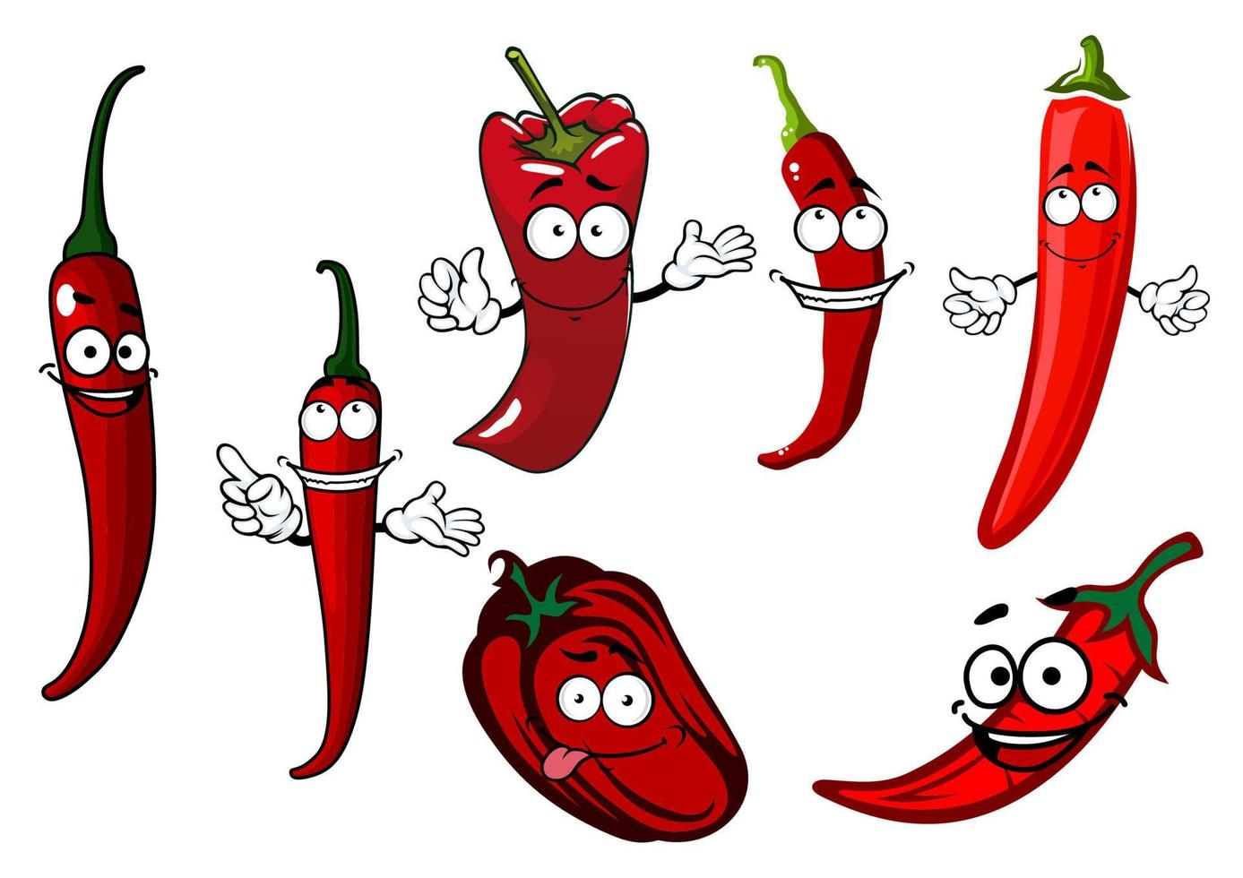 Cartoon red chilli and bell peppers vegetables vector