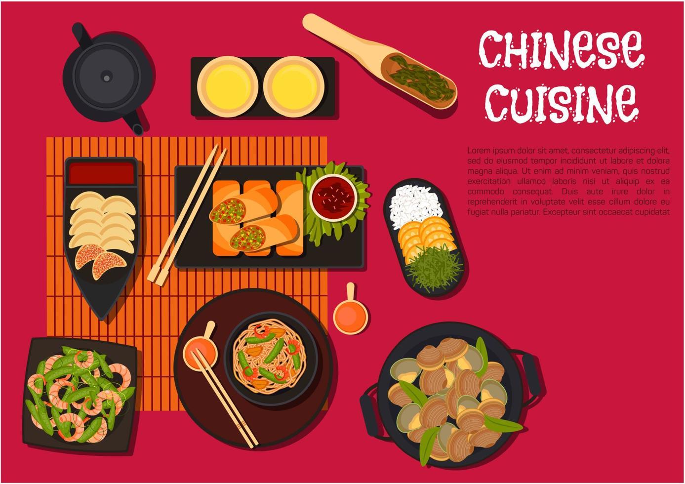 Spicy dinner with north chinese cuisine dishes vector