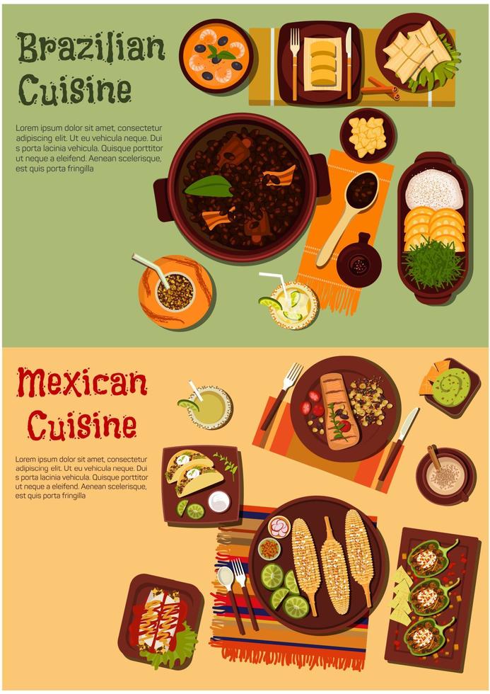 Authentic cuisine of Mexico and Brazil symbol vector