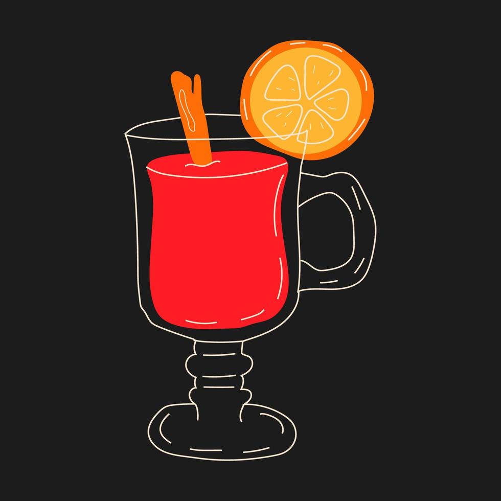 Mulled wine in a cup. Mulled wine with cinnamon.Vector in cartoon style. All elements are isolated vector