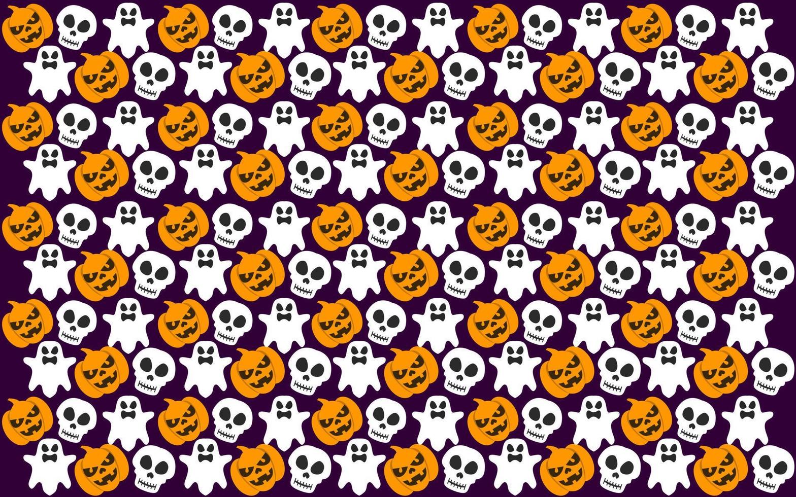 Halloween seamless pattern design with ghost, skull and pumpkin vector