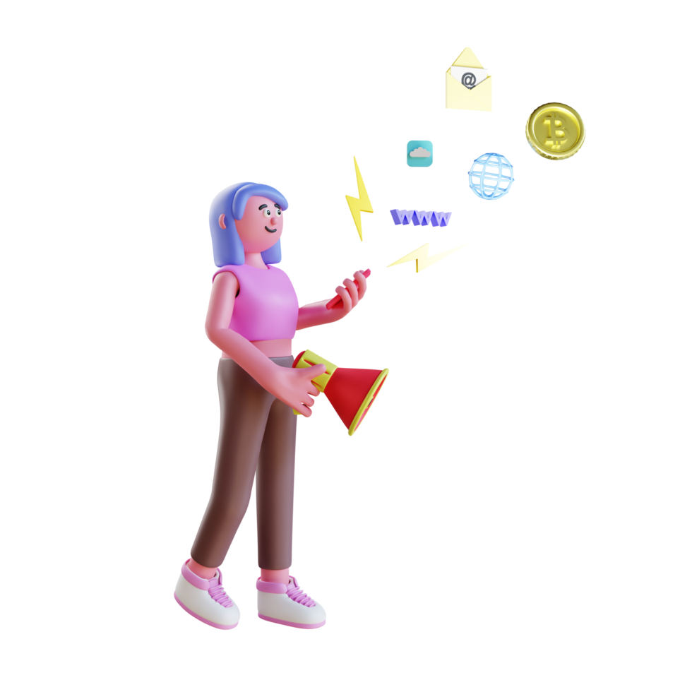 3d character person doing digital marketing png