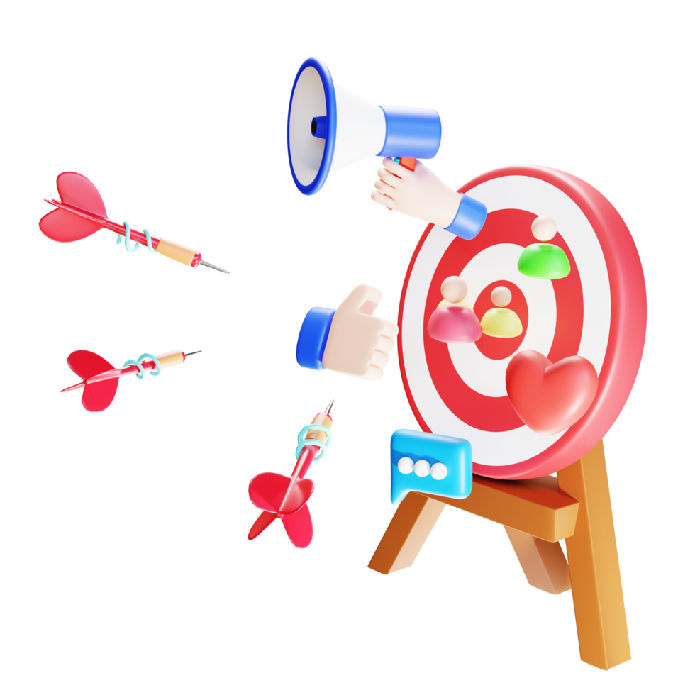 3d render digital marketing arrowbulls eye with hand carrying megaphone png