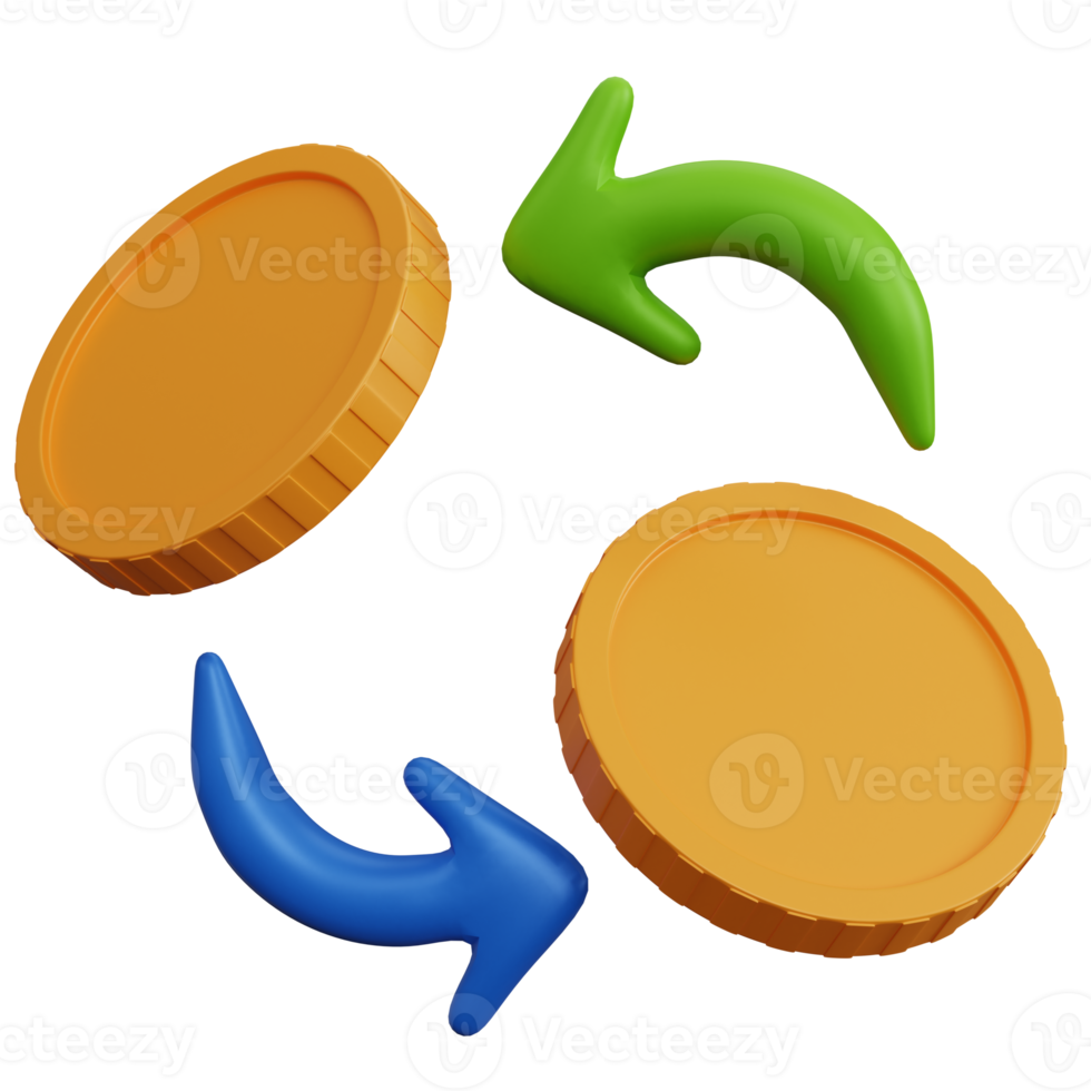 3d rendering two coin and two arrow isolated png
