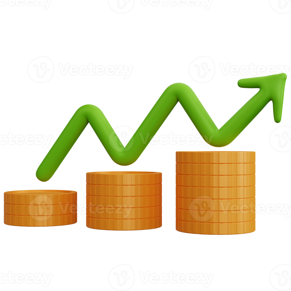 3d rendering coin with up arrow isolated png