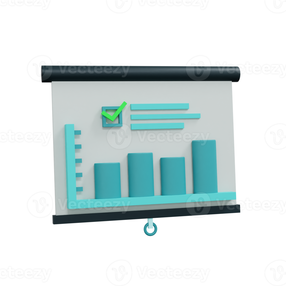 3d Cylinder Bar Chart in projector screen Illustration. Diagram icon for business presentation . Realistic and high resolution photo. -3D rendering png