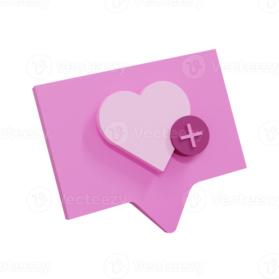 3D Love comment with plus sign icon illustration, Realistic and high resolution photo. -3D rendering png