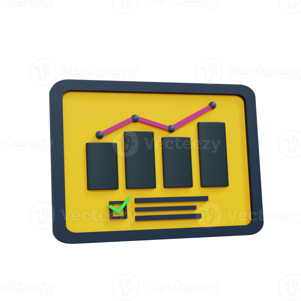 3d Bar Chart in tablet gadget Illustration. Diagram icon for business presentation . Realistic and high resolution photo. -3D rendering png