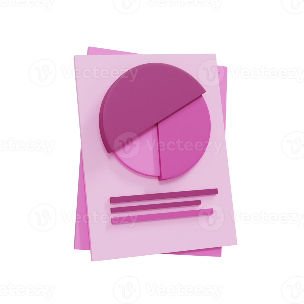 3d Pie chart document paper illustration in pink colour. Diagram icon for presentation and displaying data. Realistic and high resolution photo. -3D rendering png