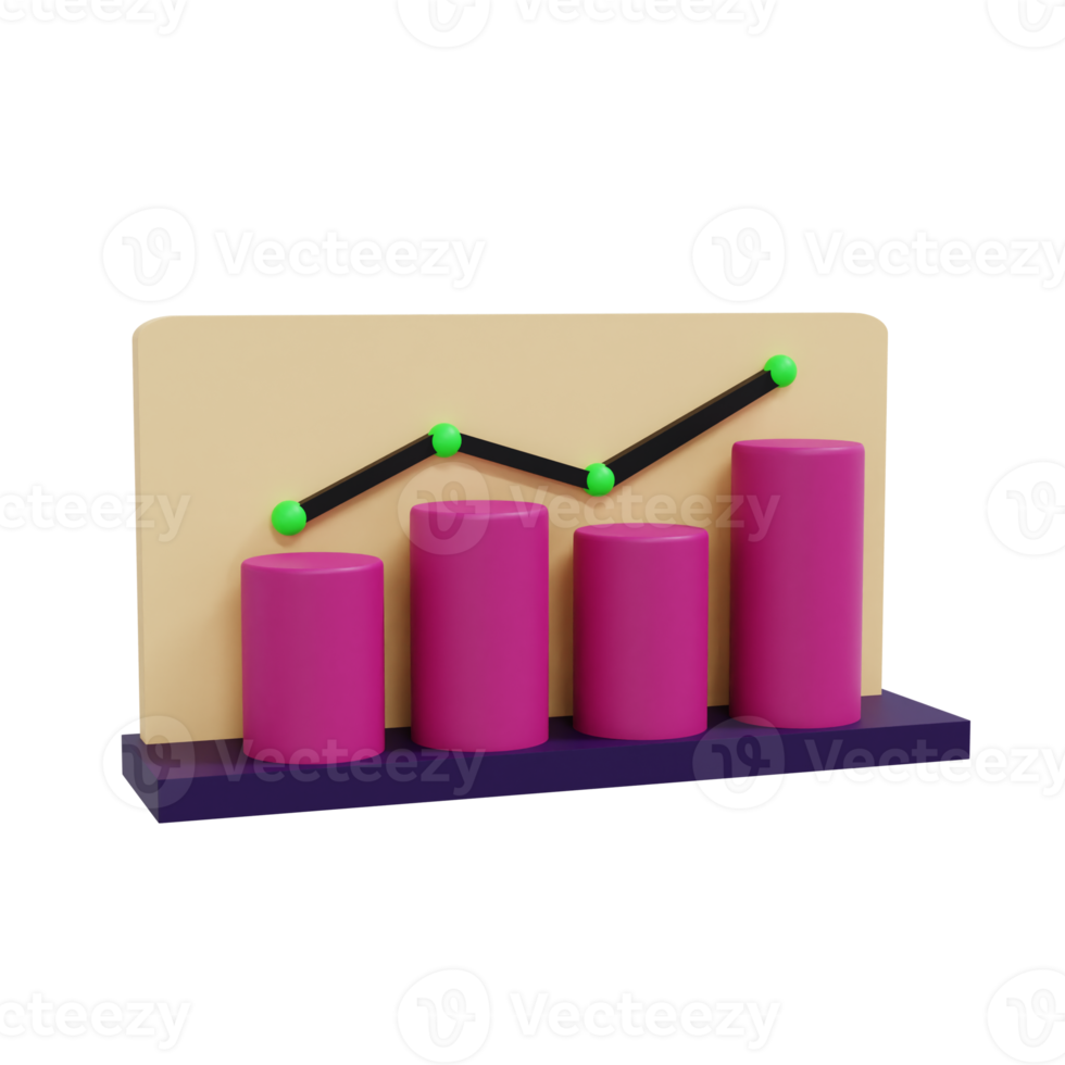 3d Cylinder Bar Chart with growth statistic Illustration. Diagram icon for business presentation . Realistic and high resolution photo. -3D rendering png