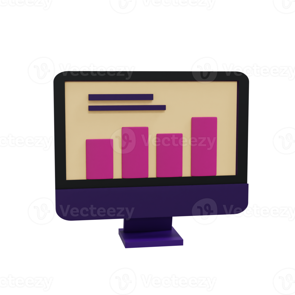 3d Bar Chart in computer monitor Illustration. Diagram icon for business presentation . Realistic and high resolution photo. -3D rendering png