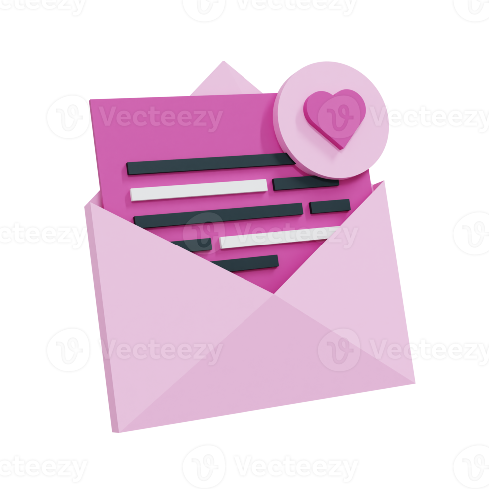 3D envelope with letter with love sign icon illustration, Realistic and high resolution photo. -3D rendering png