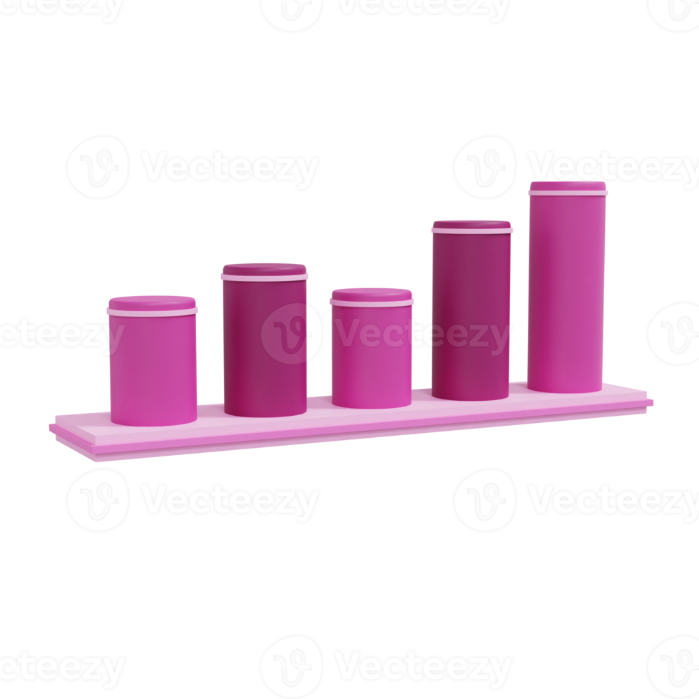 3d Cylinder Bar Chart illustration in pink colour. Diagram icon for business presentation . Realistic and high resolution photo. -3D rendering png