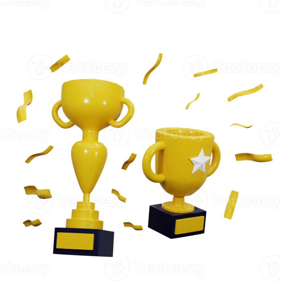 3D Trophy cup set icon isolated in transparent background. -3D rendering png