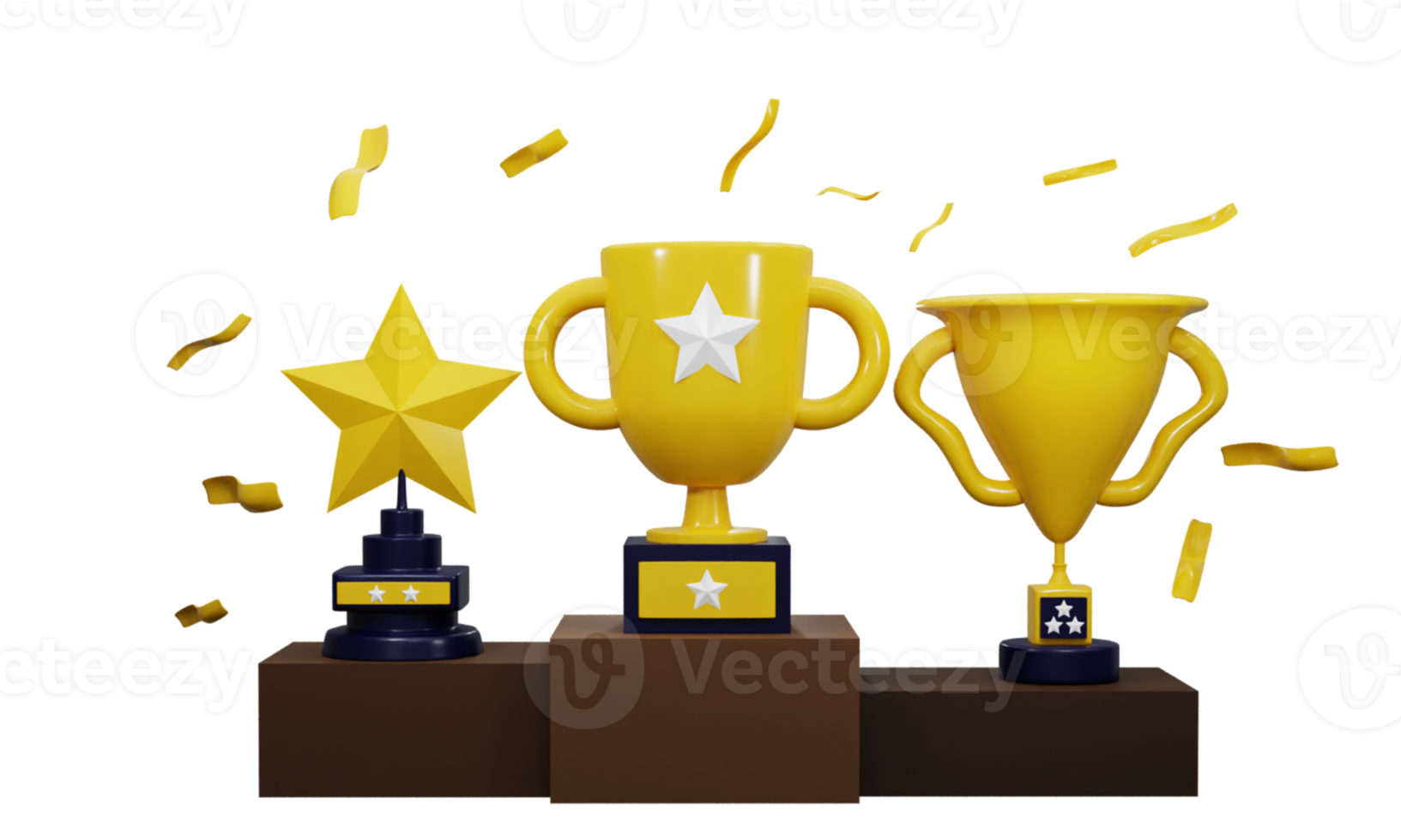3D Trophy cup set in podium icon isolated in transparent background. -3D rendering png