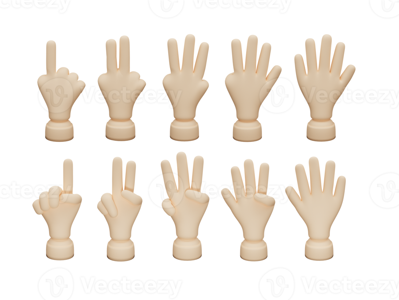3d hand finger counting collection. fully editable rendered image. claymation style with high resolution png
