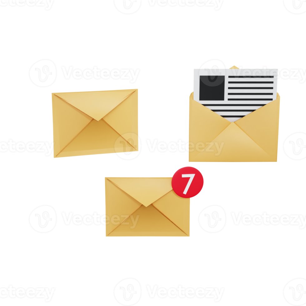 3d envelope collection with 3 style icon png