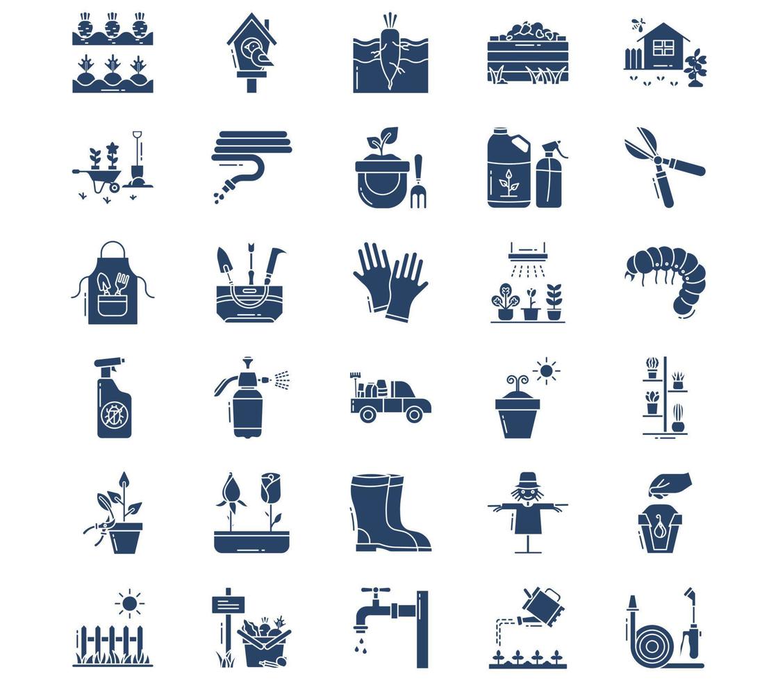 Gardening and farming, cultivation of plant icon set vector