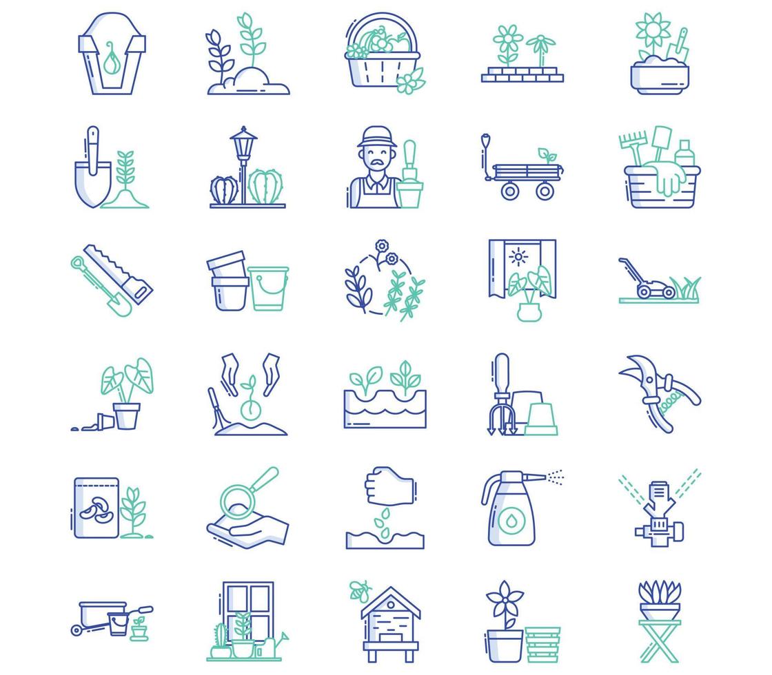 Gardening and farming, cultivation of plant icon set vector