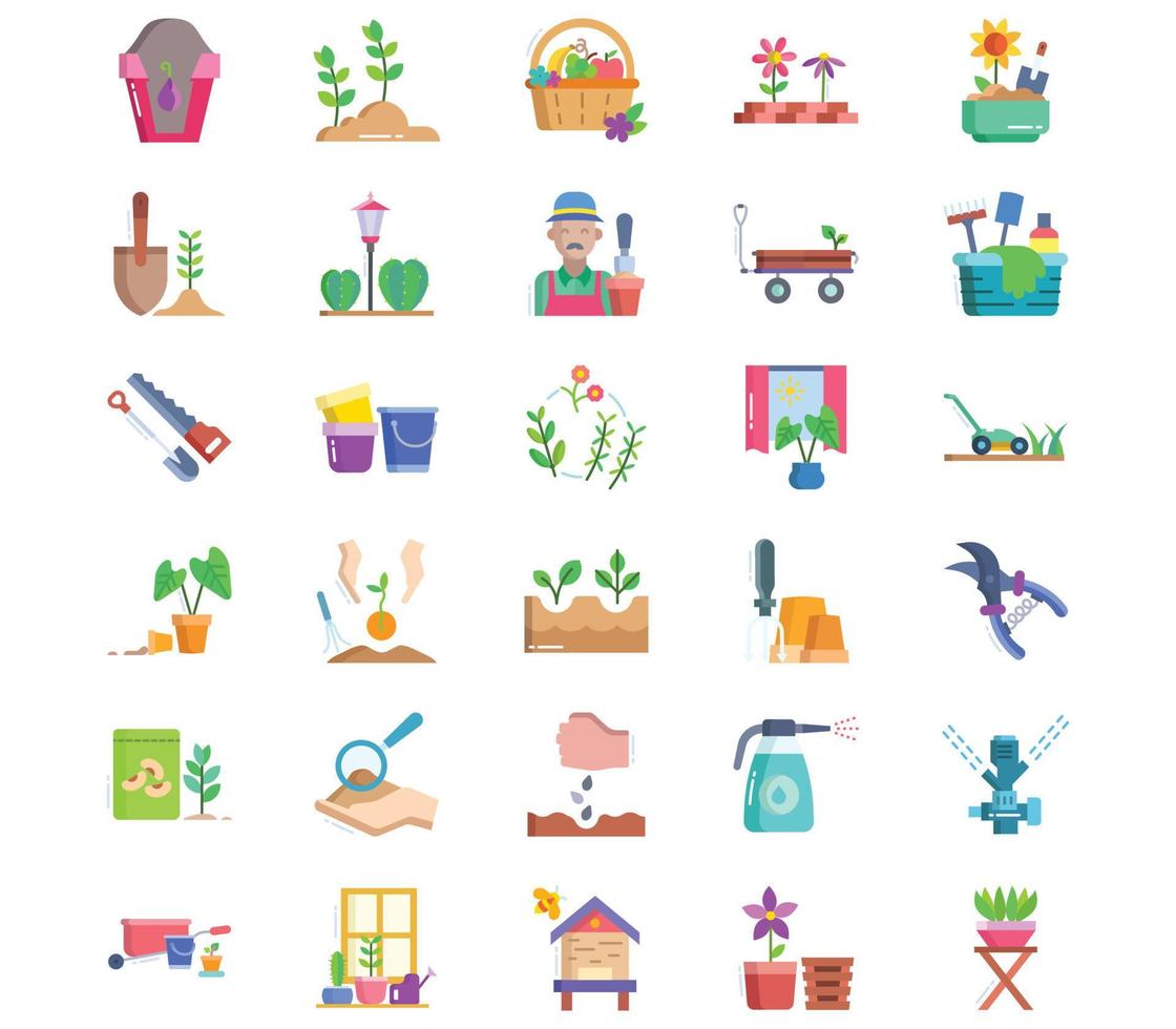 Gardening and farming, cultivation of plant icon set vector