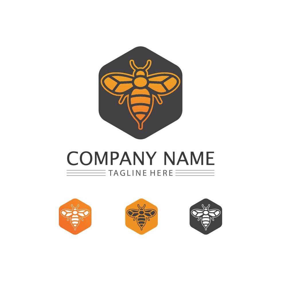 Honey and bee icon logo vector animal design and illustration