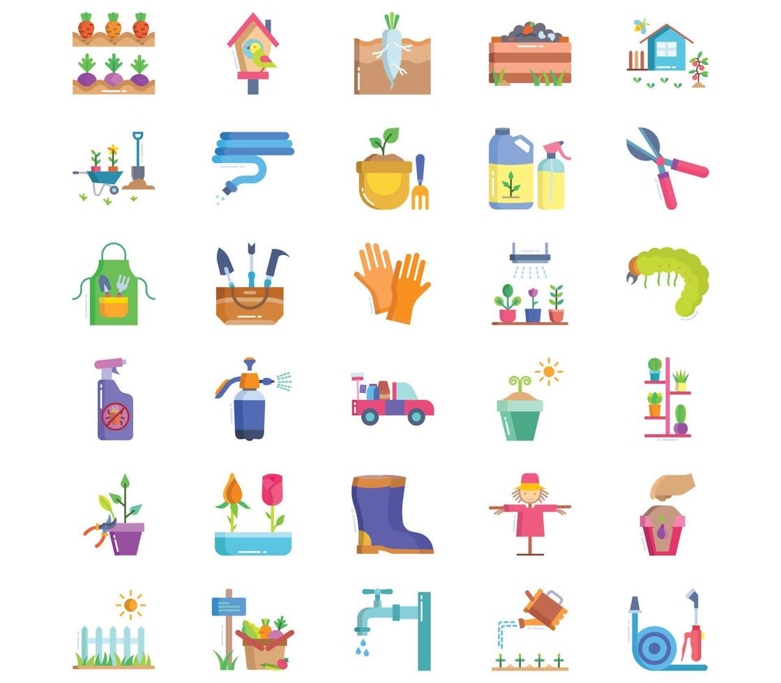 Gardening and farming, cultivation of plant icon set vector