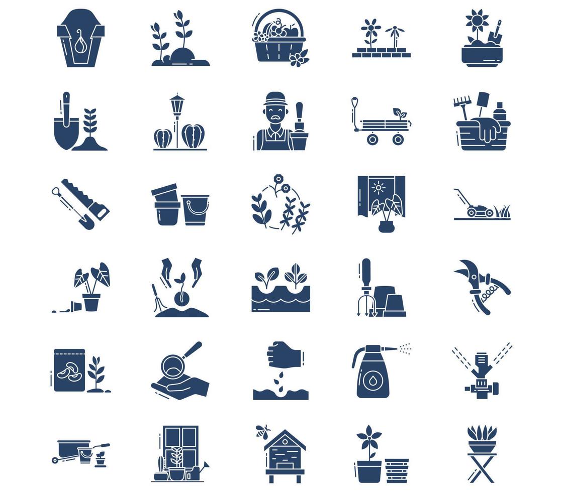 Gardening and farming, cultivation of plant icon set vector