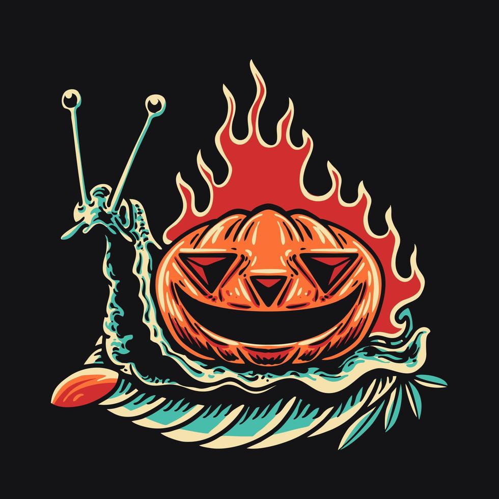 Pumpkin Snail Retro vector Illustration