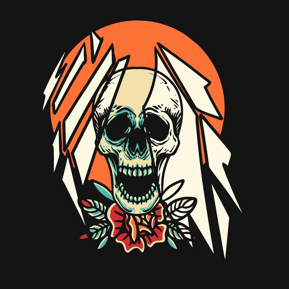 Skull and Broken Glass Retro Vector Illustration