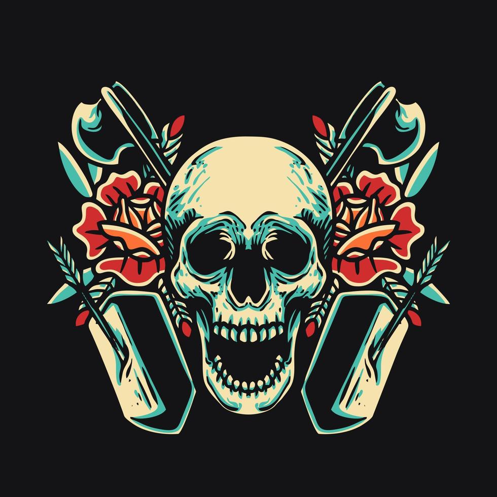 Skull axe and shield retro Vector Illustration