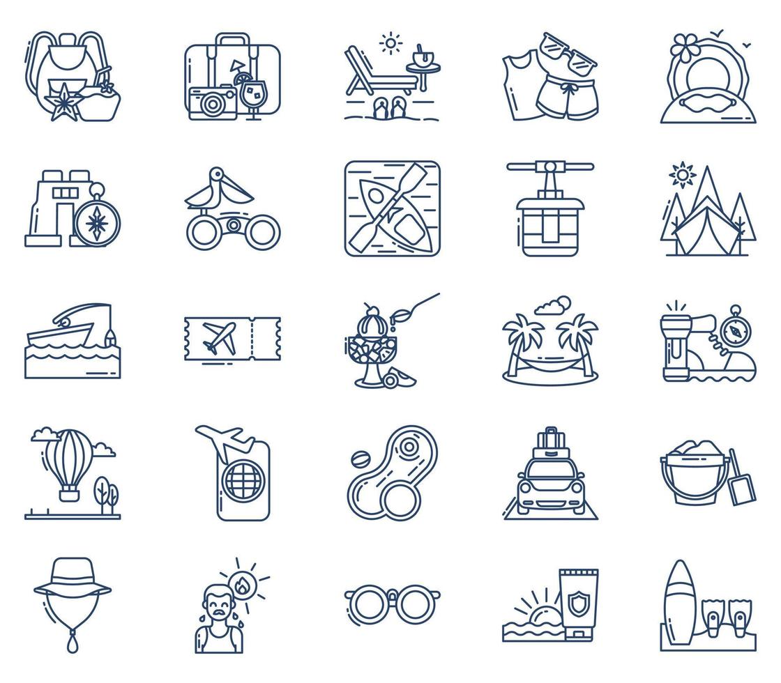 Vacation and Travel, summer holiday trip icon set vector