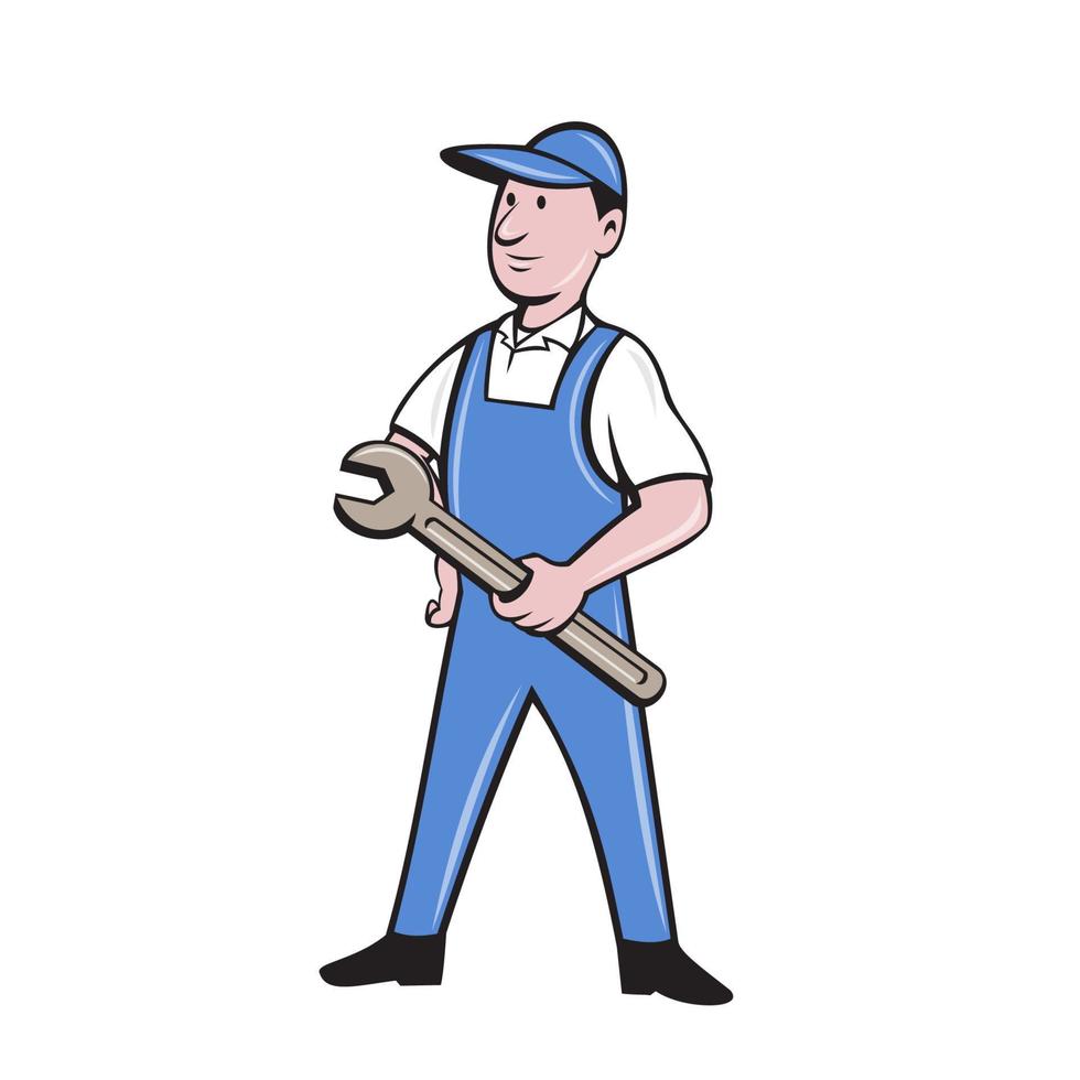 Repairman Holding Spanner Cartoon vector
