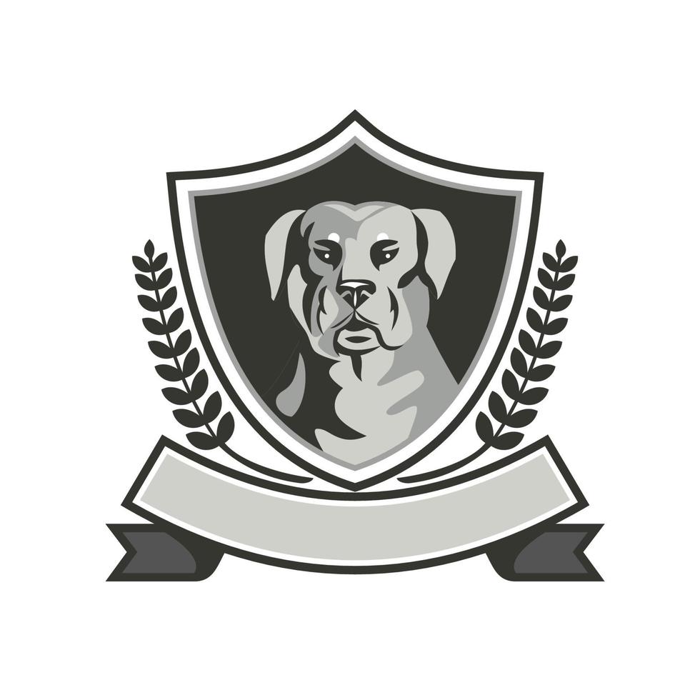 Rottweiler Head Laurel Leaves Crest Black and White vector