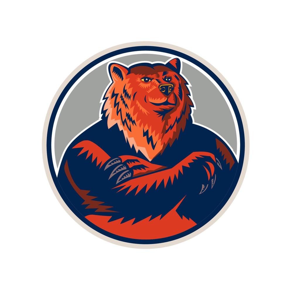 Russian Bear Arms Folded Circle Retro vector