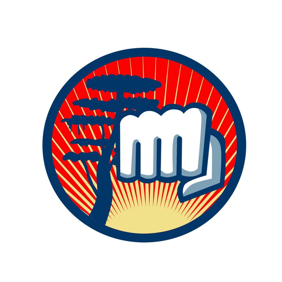 Fist Punching Cypress Tree Circle Retro vector