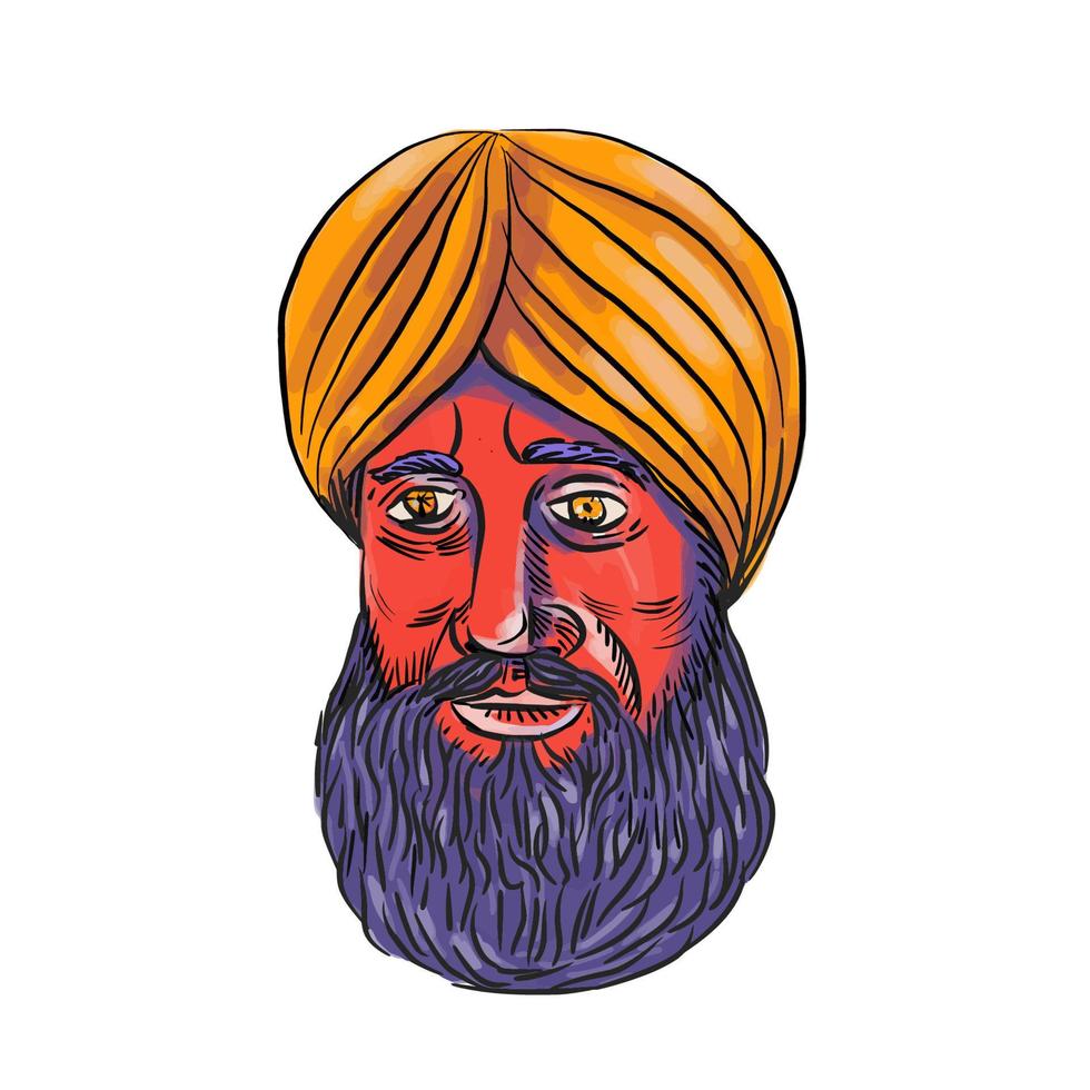 sikh turbante barba acuarela vector