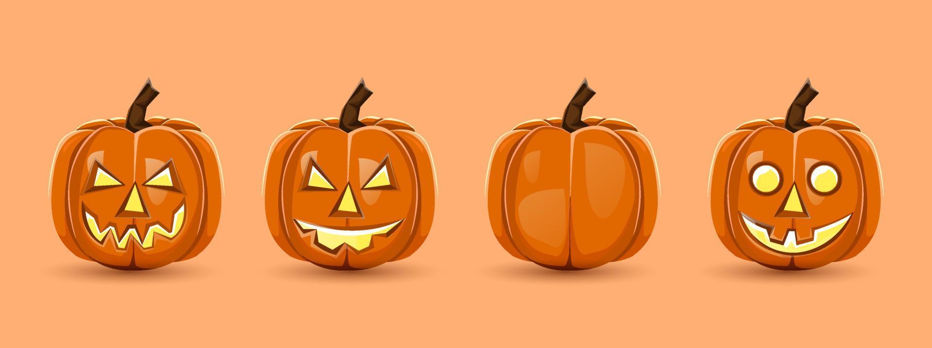 Set of Halloween pumpkin with witch hat vector illustration