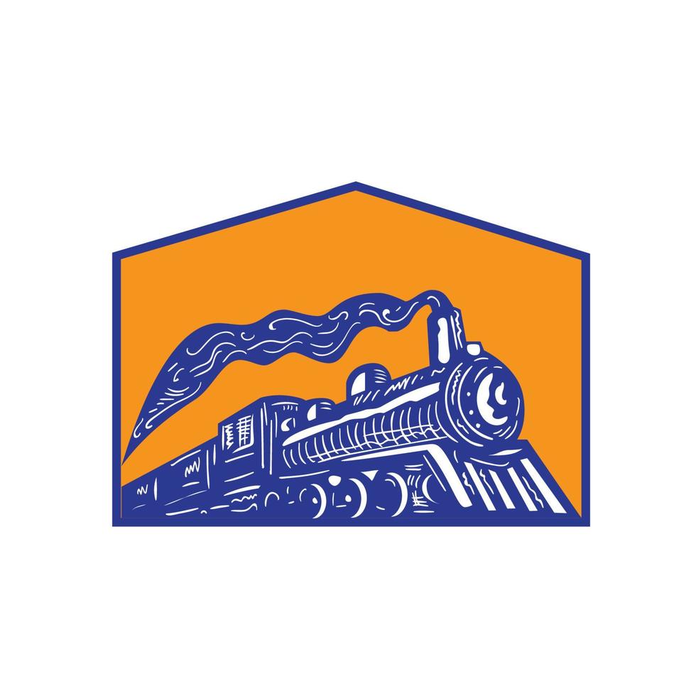 Steam Locomotive Train Coming Crest Retro vector