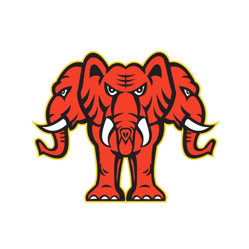 Three Headed Elephant Standing Retro vector