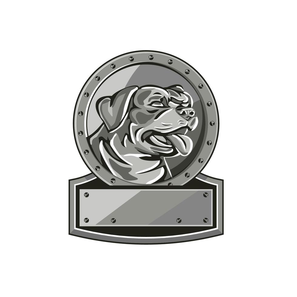 Rottweiler Guard Dog Shield Metallic Circle Retro vector