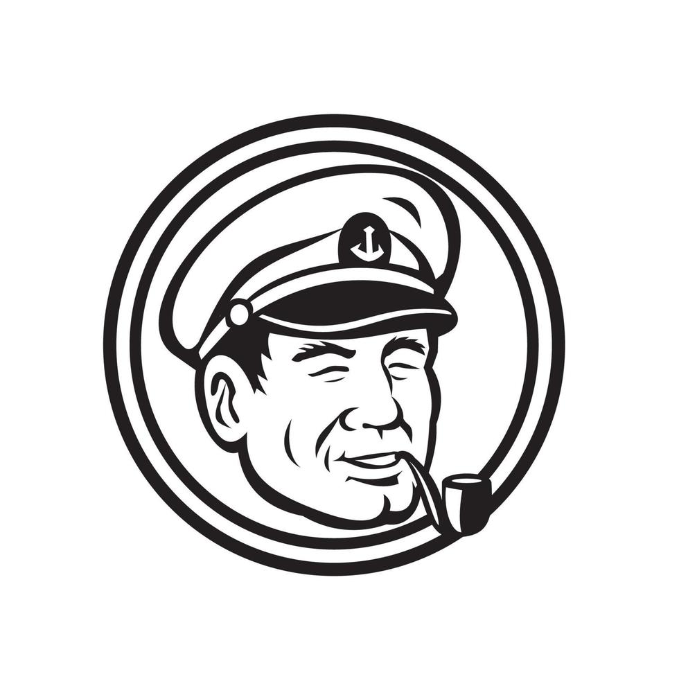 Sea Captain Pipe Smoke Circle Black and White vector