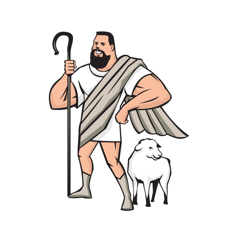 superhéroe pastor ovejas de pie dibujos animados vector