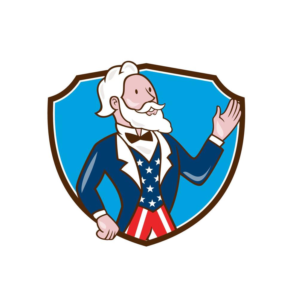 Uncle Sam Waving Hand Crest Cartoon vector