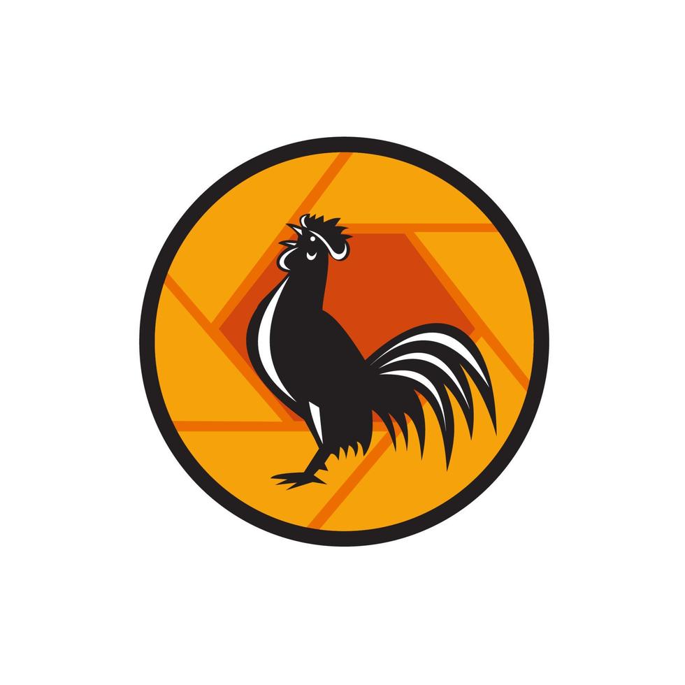 Rooster Crowing Shutter Circle Retro vector